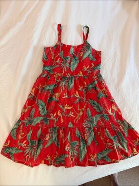 Janie and Jack Red Tropical Leaf Print Spaghetti-Strap Dress